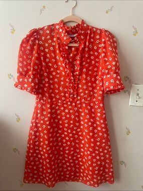 Zara Red Mini Dress with White Daisy Print